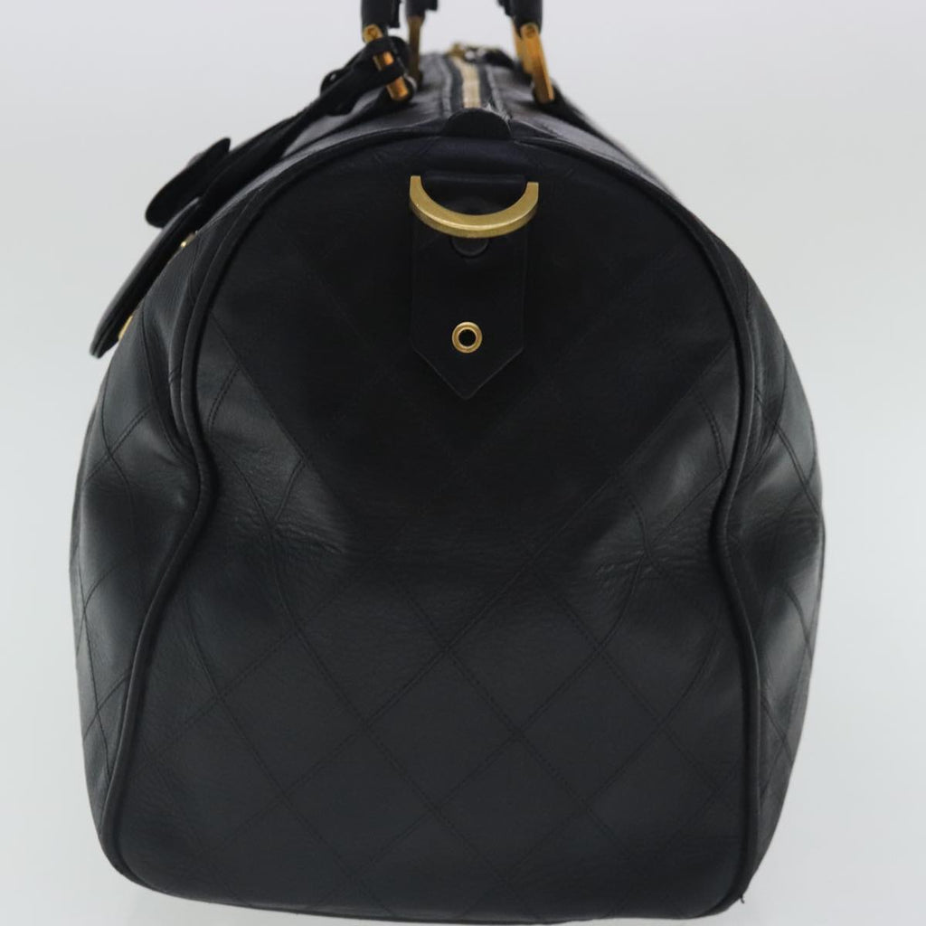 CHANEL Bicolore Boston Bag Leather Black Gold CC 95529