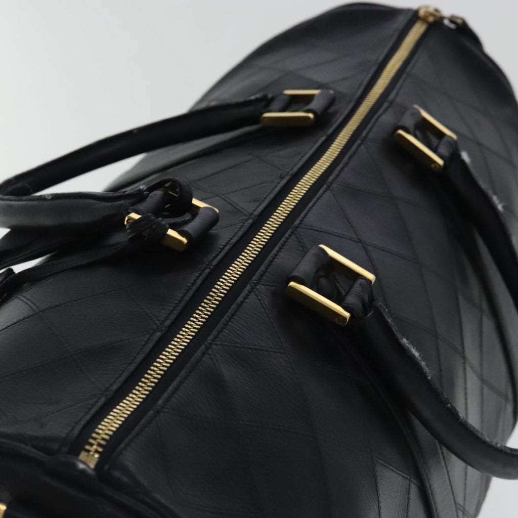 CHANEL Bicolore Boston Bag Leather Black Gold CC 95529