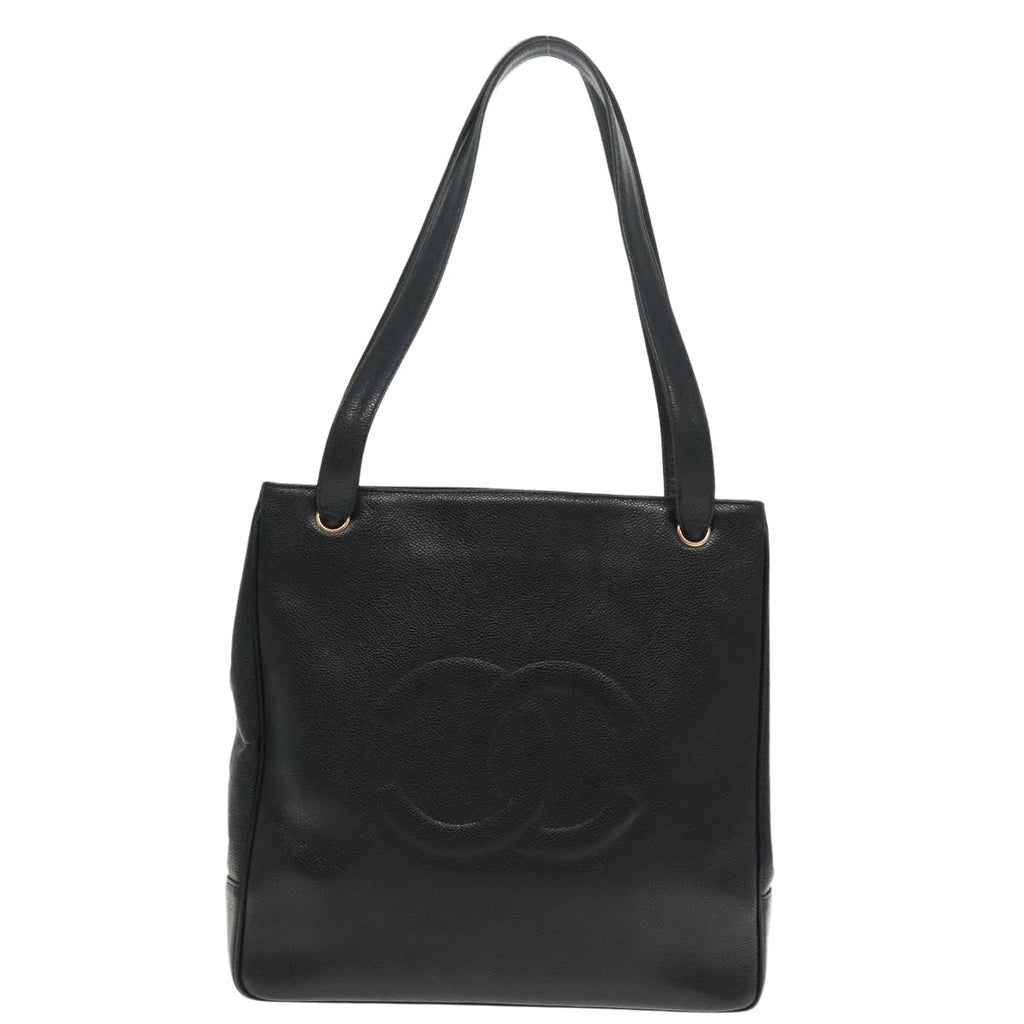 CHANEL COCO Mark Tote Bag Caviar Skin Black Gold CC 95534