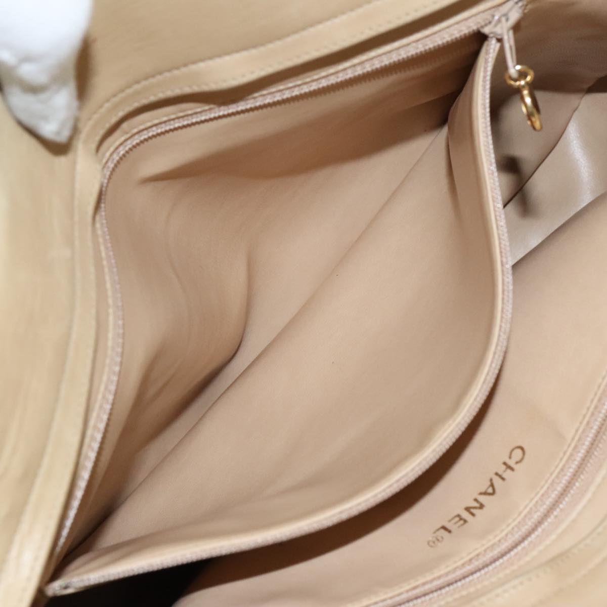 CHANEL V Stitch Hand Bag Lamb Skin Beige Gold CC 95608