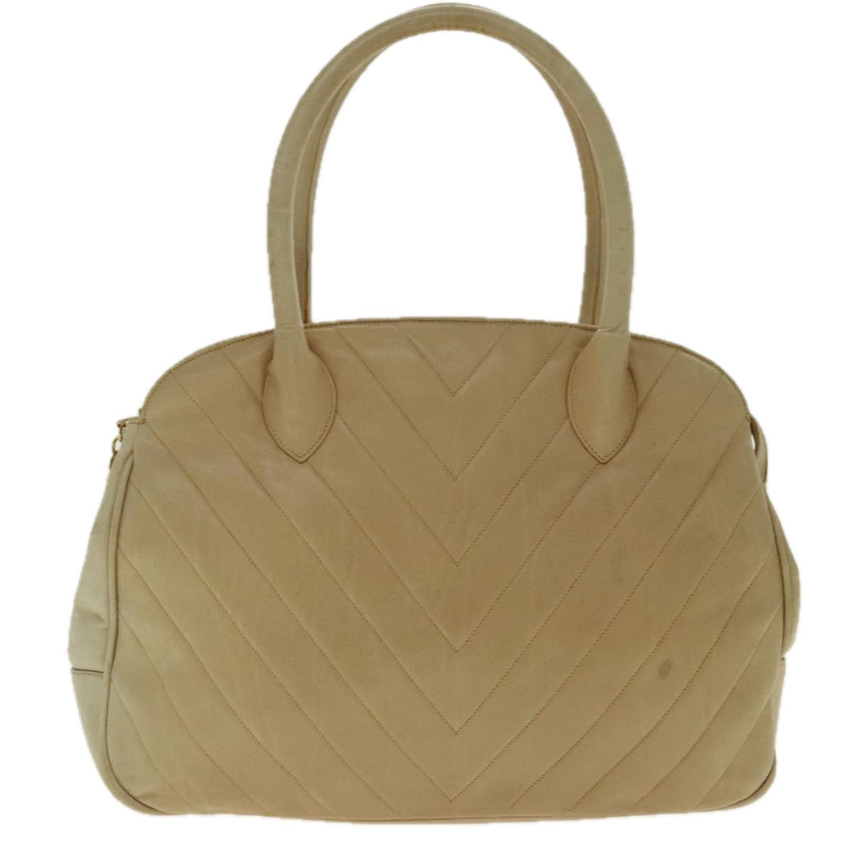 CHANEL V Stitch Hand Bag Lamb Skin Beige Gold CC 95608