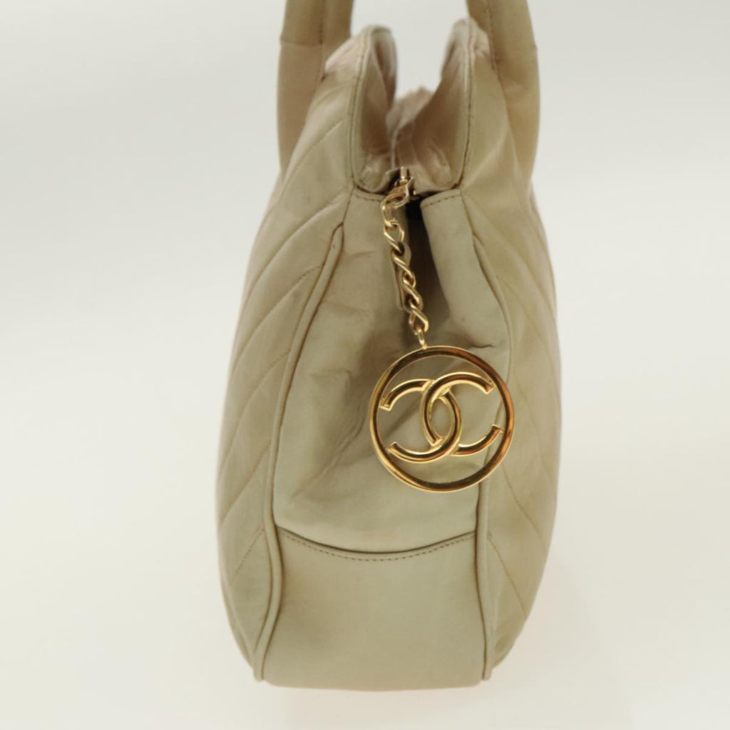 CHANEL V Stitch Hand Bag Lamb Skin Beige Gold CC 95608