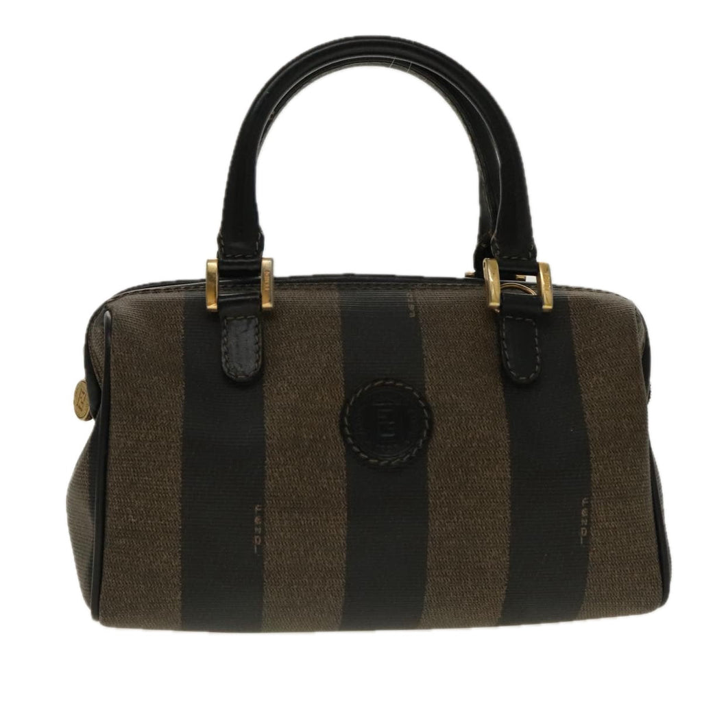 FENDI Pecan Canvas Mini Hand Bag Brown Black gold 95610