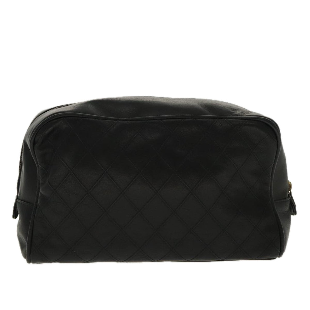 CHANEL Bicolore Clutch Bag Leather Black CC 95615