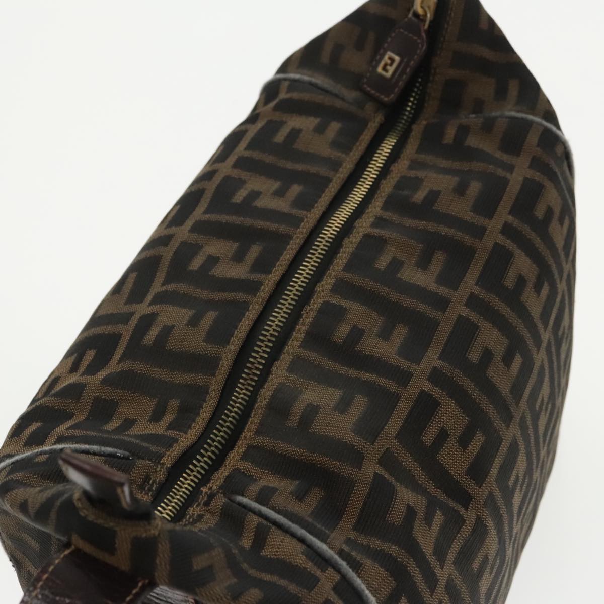 FENDI Zucca Canvas Hand Bag Brown Black Gold 95689