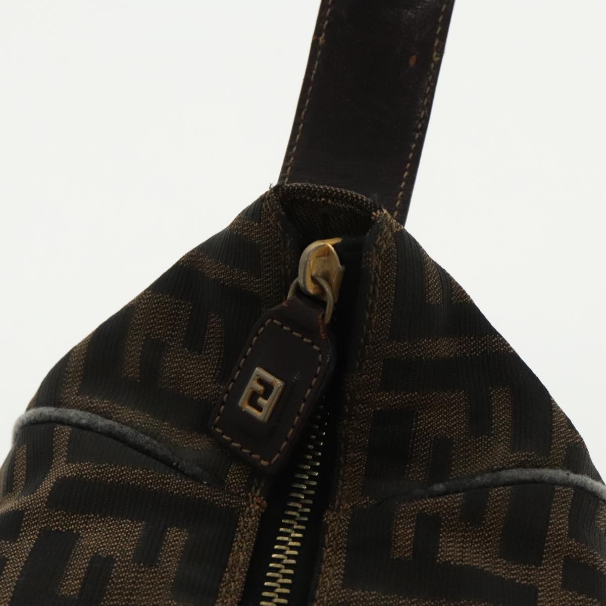 FENDI Zucca Canvas Hand Bag Brown Black Gold 95689