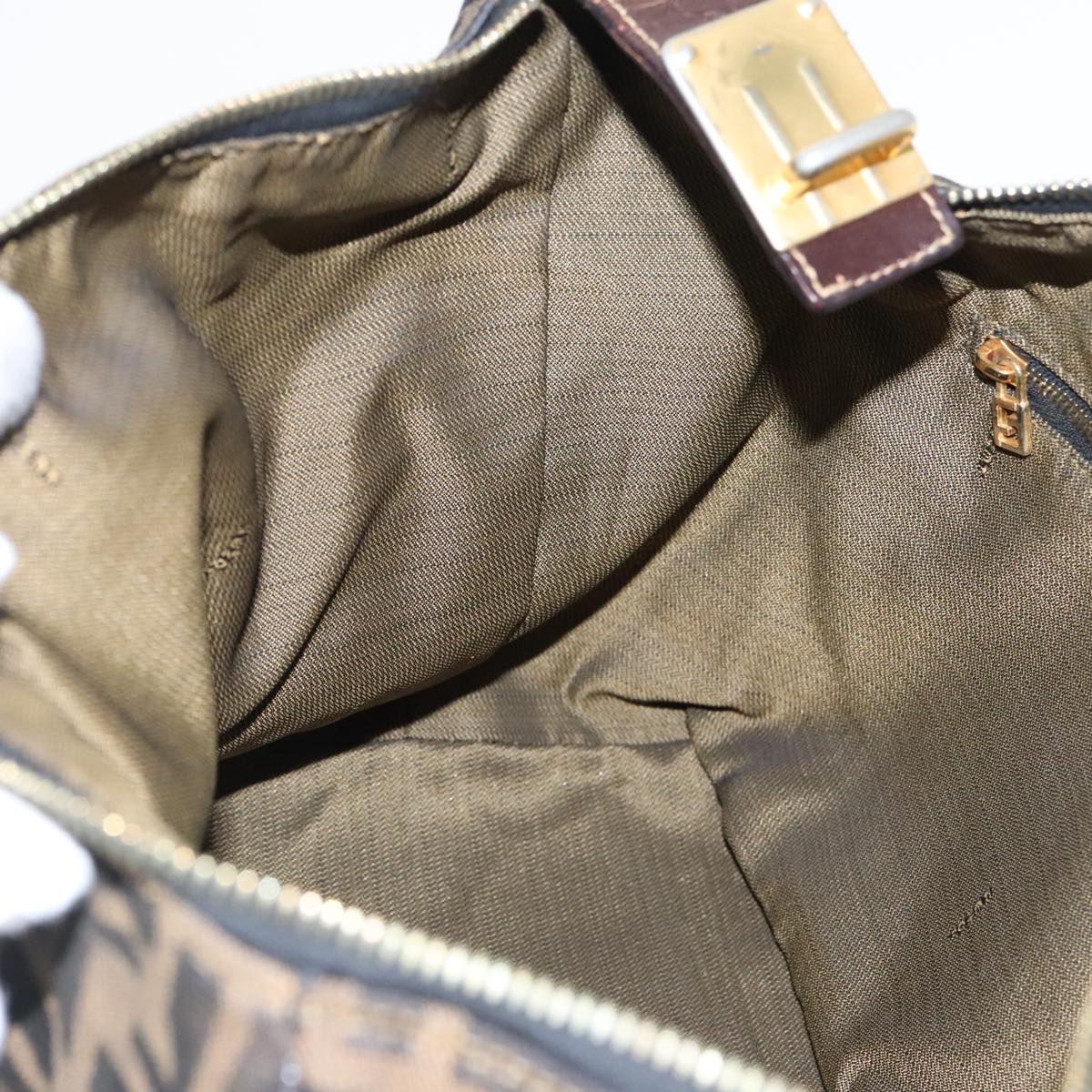 FENDI Zucca Canvas Hand Bag Brown Black Gold 95689