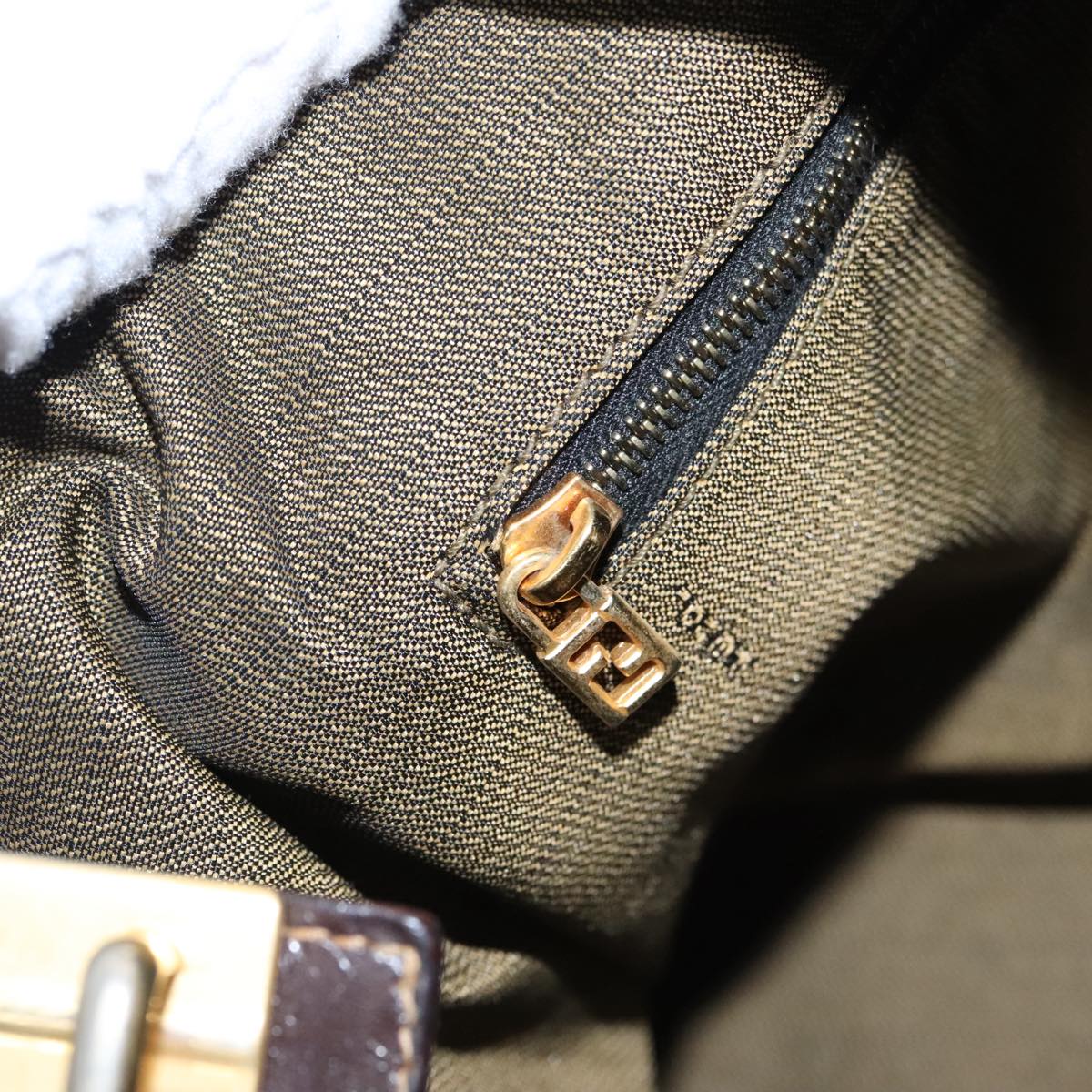 FENDI Zucca Canvas Hand Bag Brown Black Gold 95689