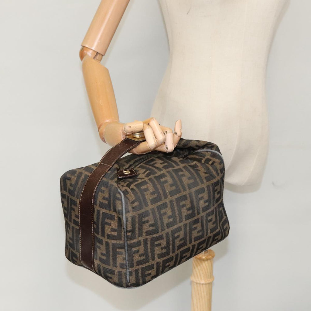 FENDI Zucca Canvas Hand Bag Brown Black Gold 95689