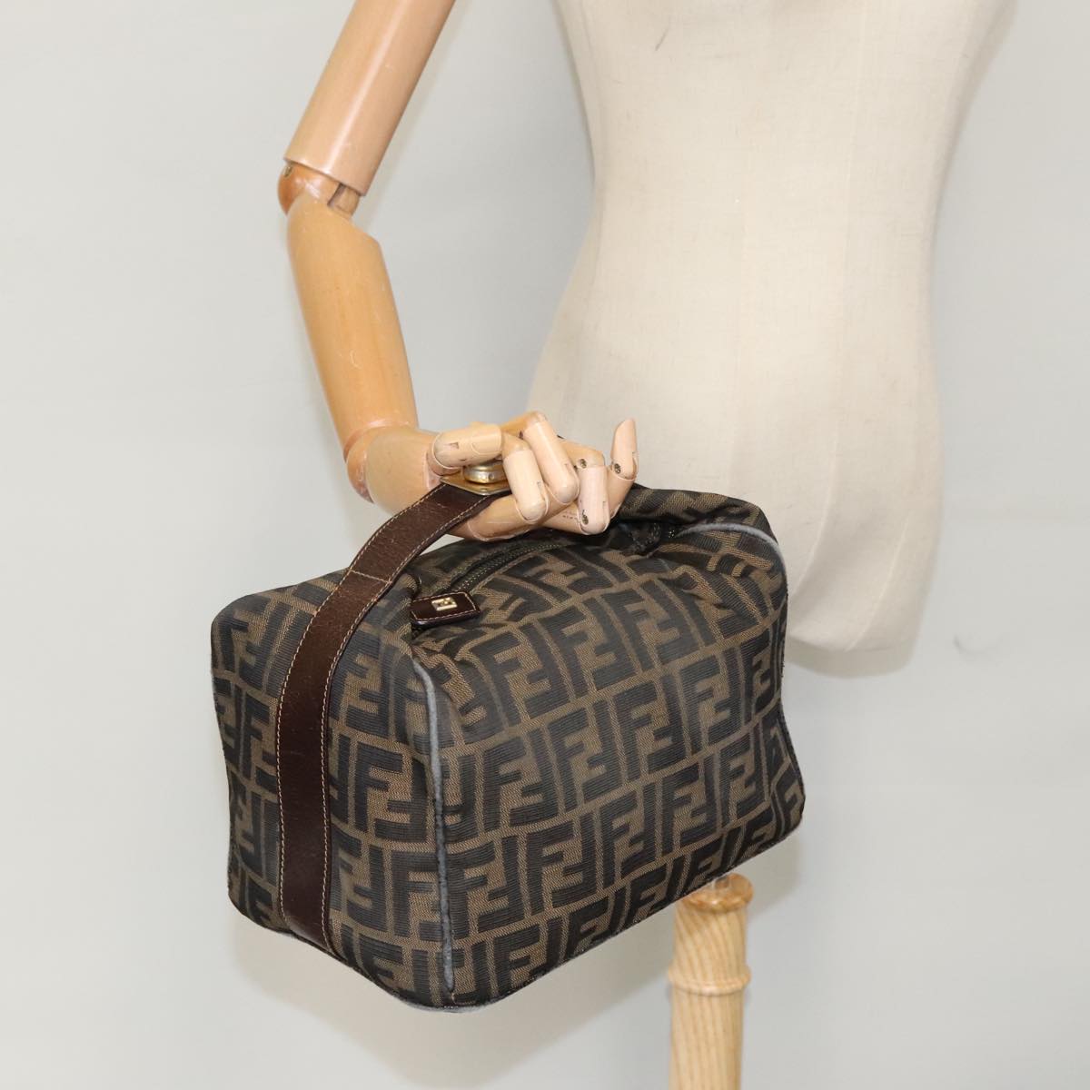 FENDI Zucca Canvas Hand Bag Brown Black Gold 95689