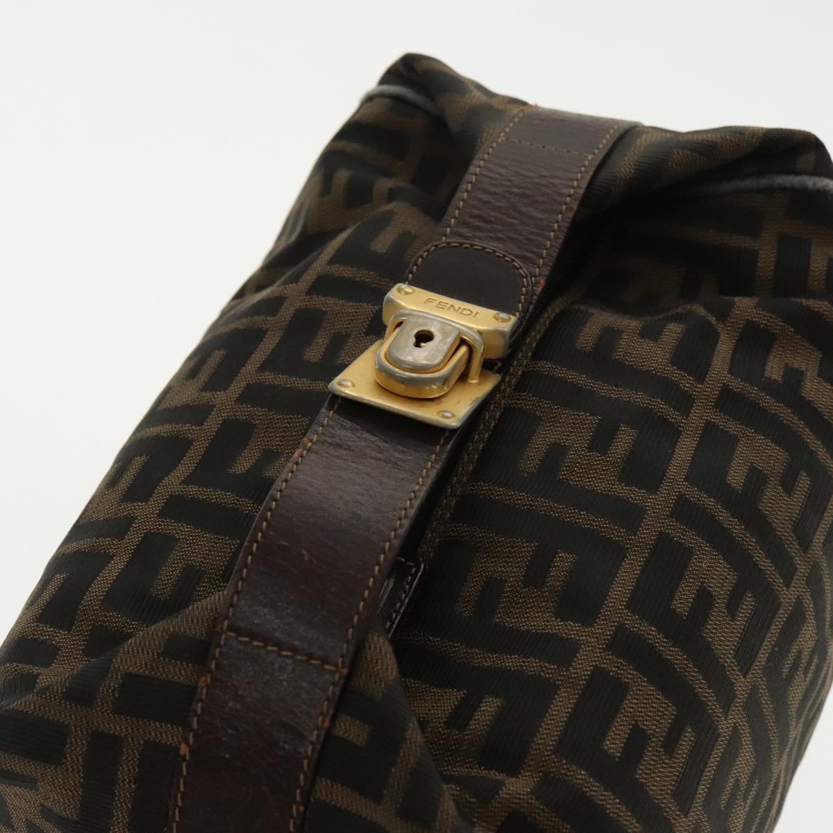 FENDI Zucca Canvas Hand Bag Brown Black Gold 95689