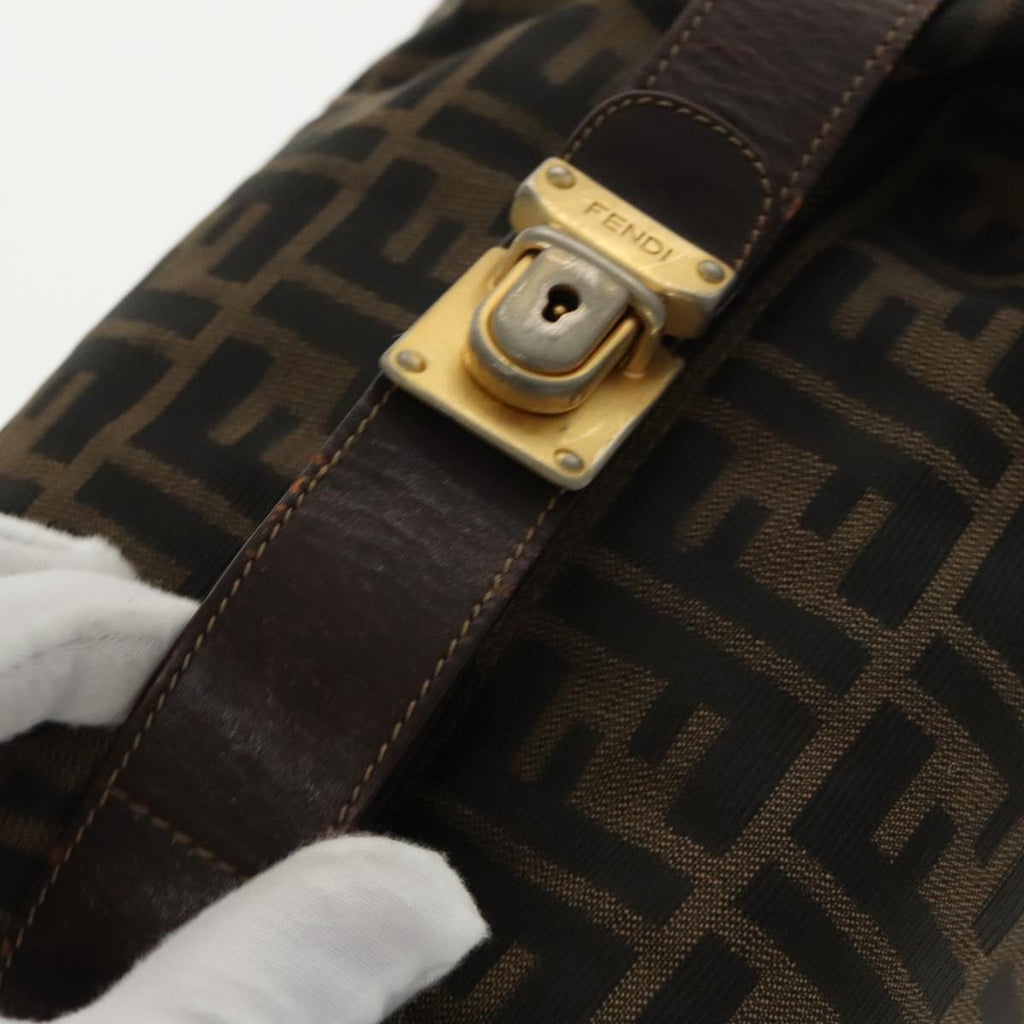 FENDI Zucca Canvas Hand Bag Brown Black Gold 95689