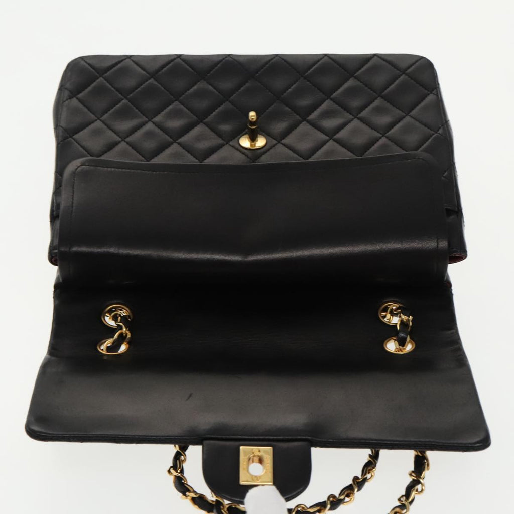 CHANEL Matelasse Chain Hand Bag Lamb Skin Black Gold CC 95715A