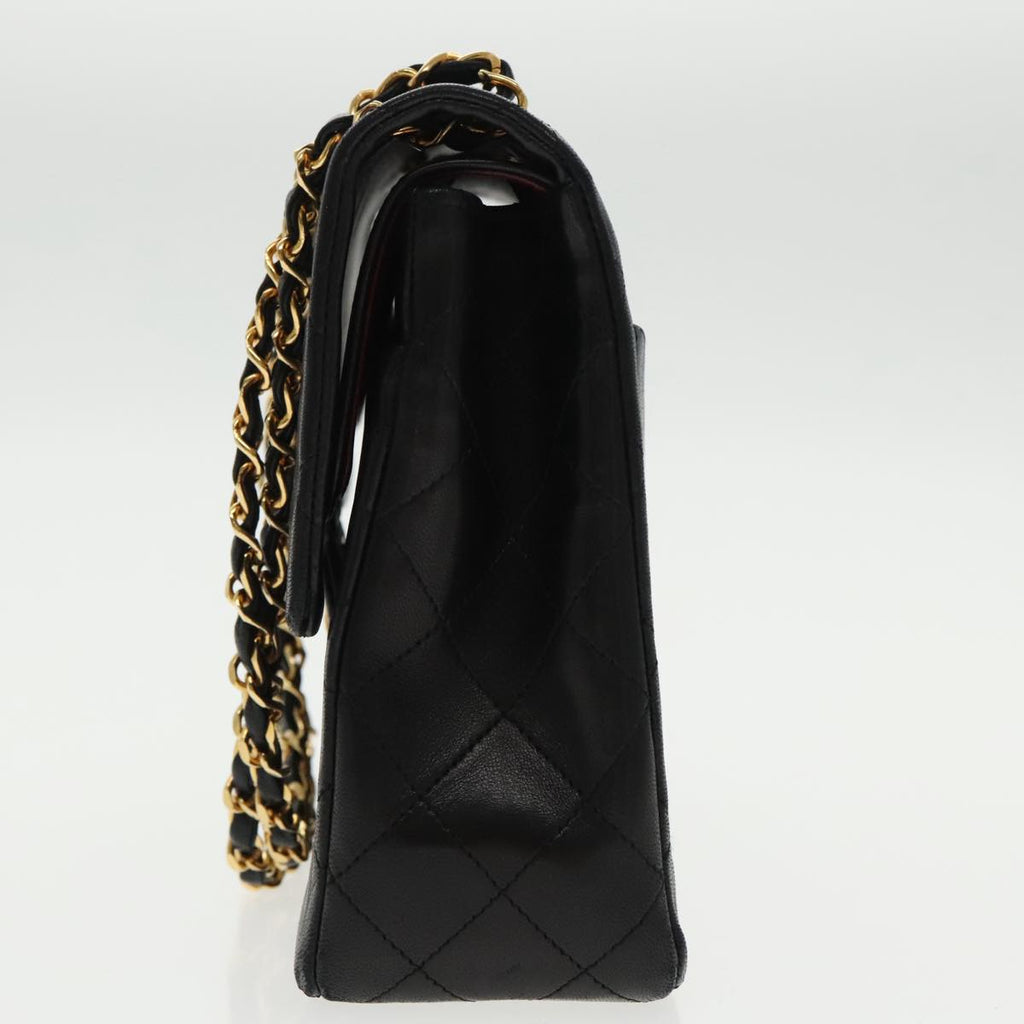 CHANEL Matelasse Chain Hand Bag Lamb Skin Black Gold CC 95715A