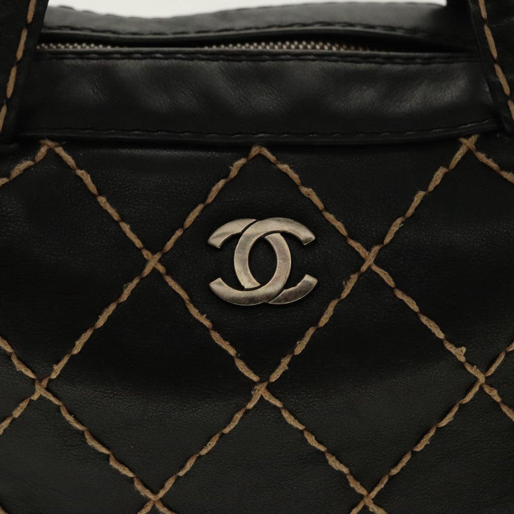 CHANEL Matelasse Wild Stitch Hand Bag Leather Black CC 95716