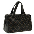 CHANEL Matelasse Wild Stitch Hand Bag Leather Black CC 95716