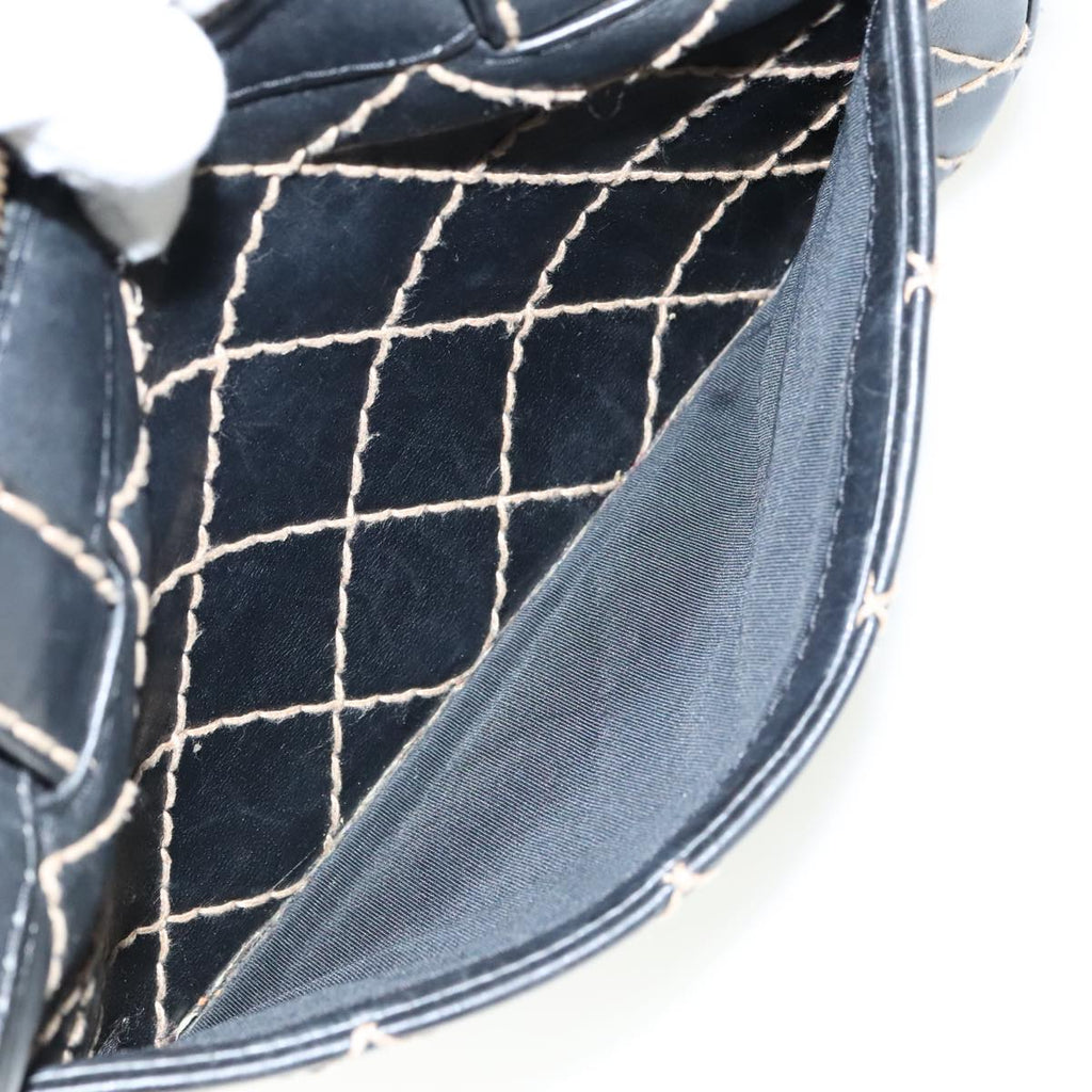 CHANEL Matelasse Wild Stitch Hand Bag Leather Black CC 95716