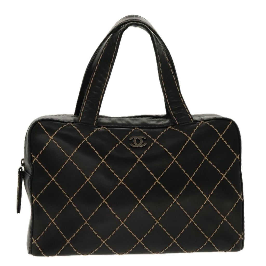 CHANEL Matelasse Wild Stitch Hand Bag Leather Black CC 95716