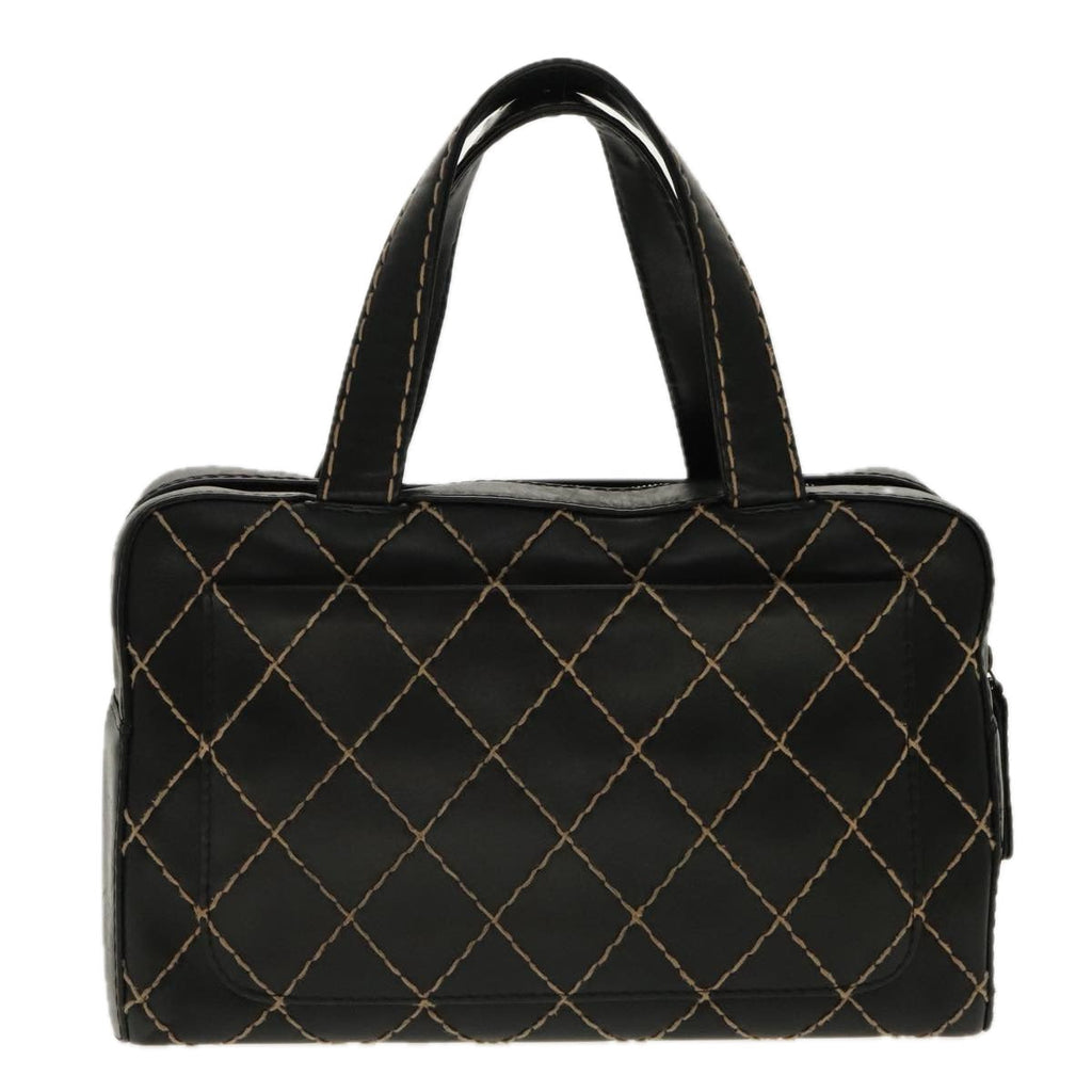 CHANEL Matelasse Wild Stitch Hand Bag Leather Black CC 95716