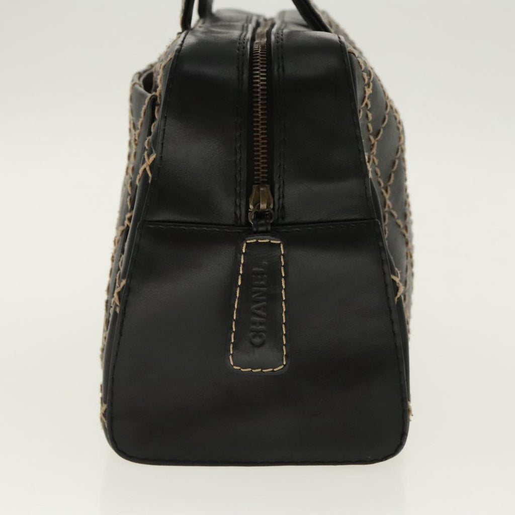 CHANEL Matelasse Wild Stitch Hand Bag Leather Black CC 95716
