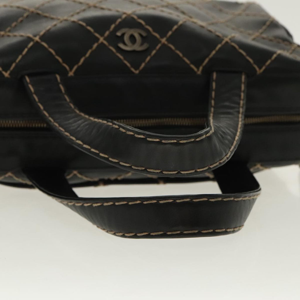 CHANEL Matelasse Wild Stitch Hand Bag Leather Black CC 95716