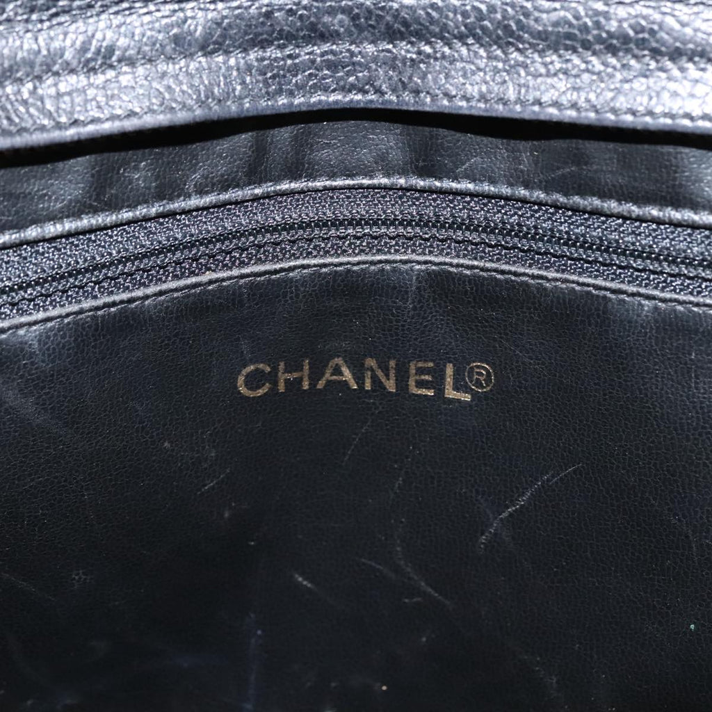 CHANEL V Stitch Hand Bag Caviar Skin Black Gold CC 95729