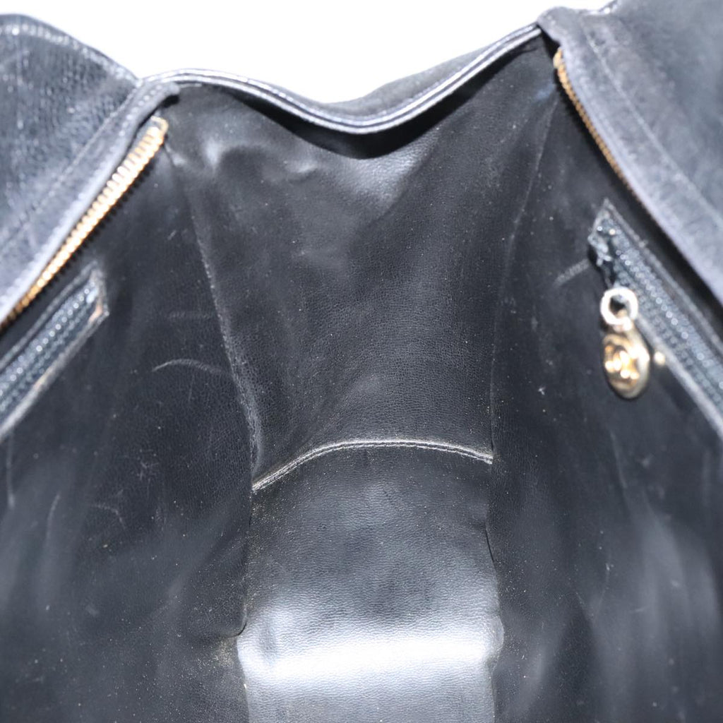 CHANEL V Stitch Hand Bag Caviar Skin Black Gold CC 95729