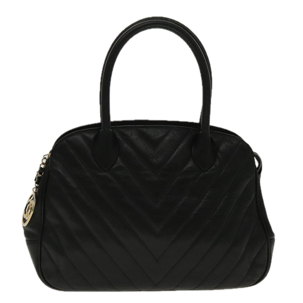 CHANEL V Stitch Hand Bag Caviar Skin Black Gold CC 95729
