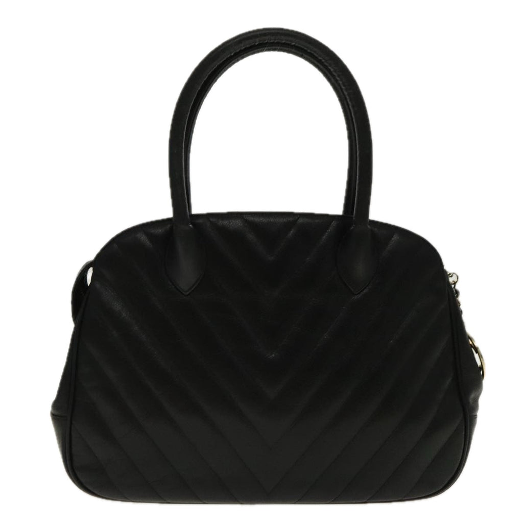 CHANEL V Stitch Hand Bag Caviar Skin Black Gold CC 95729