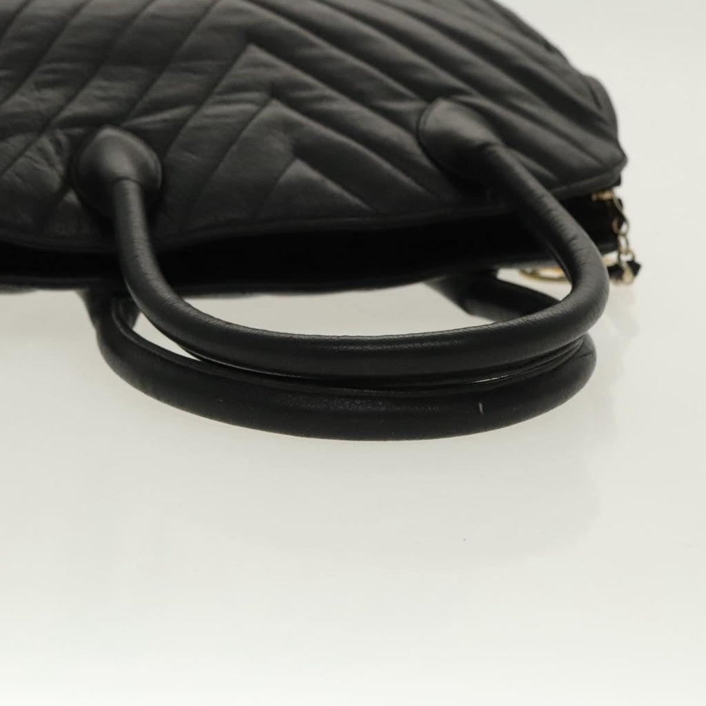 CHANEL V Stitch Hand Bag Caviar Skin Black Gold CC 95729