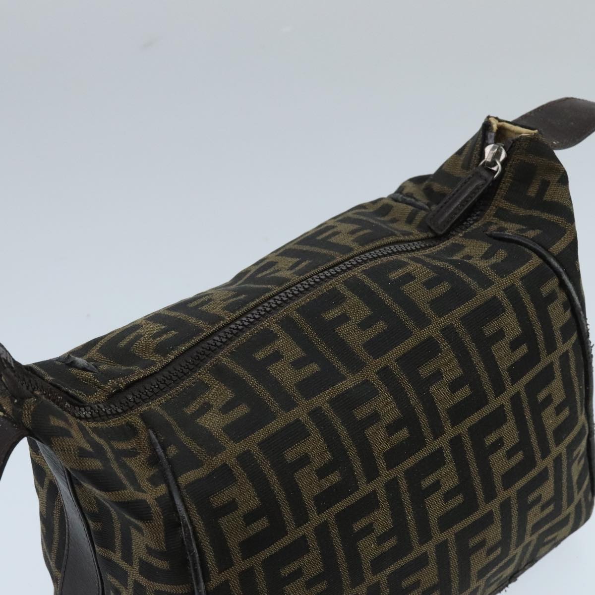 FENDI Zucca Canvas Hand Bag Brown Black Silver 95770