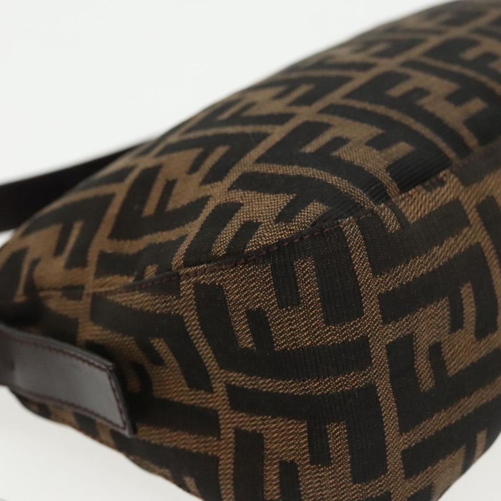 FENDI Zucca Canvas Mamma Baguette Shoulder Bag Black Brown Silver 95783A