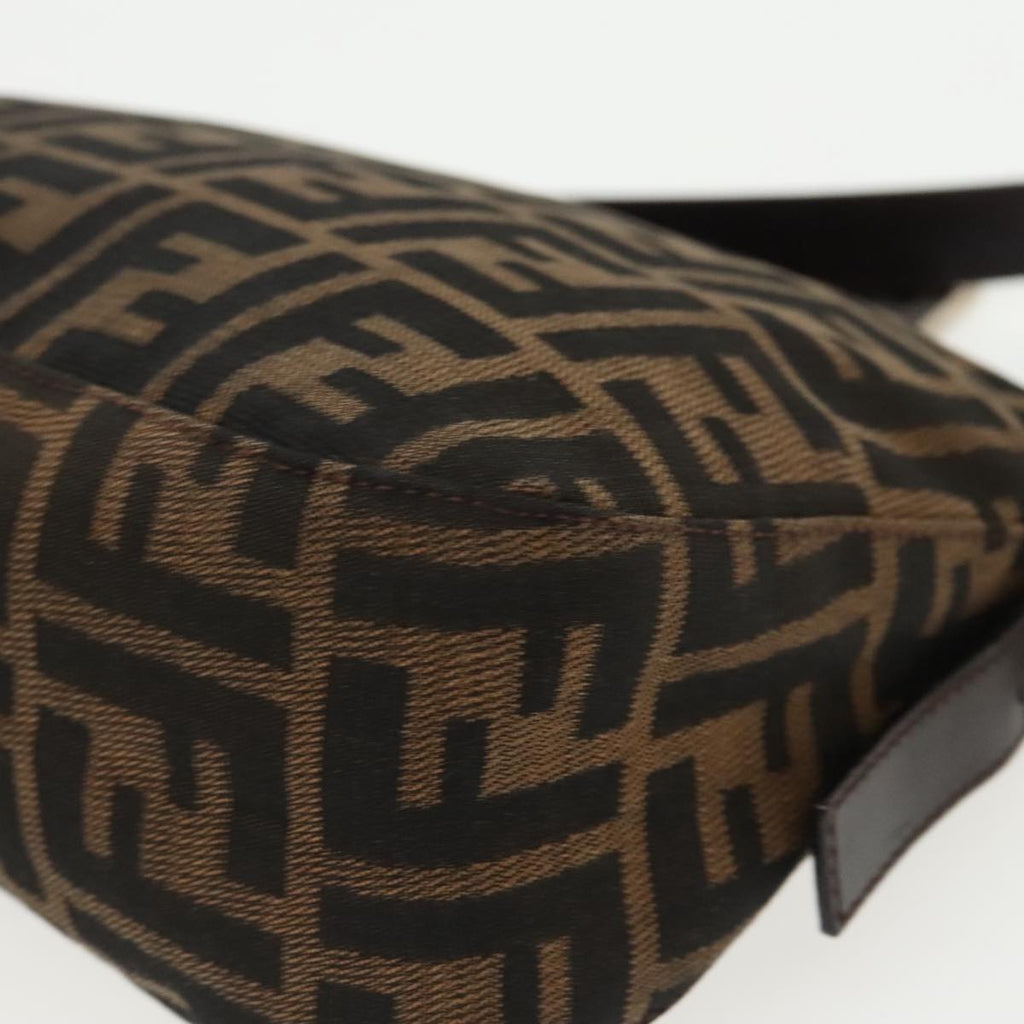 FENDI Zucca Canvas Mamma Baguette Shoulder Bag Black Brown Silver 95783A