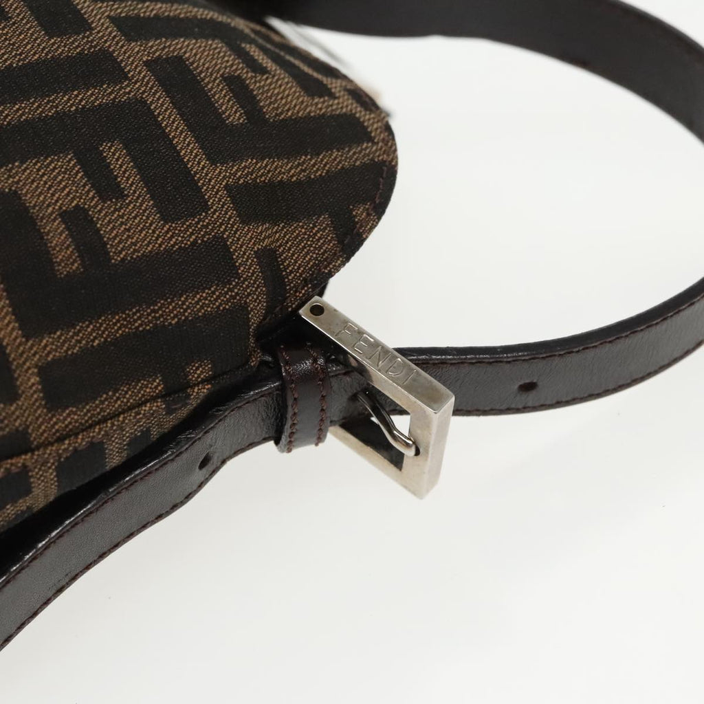 FENDI Zucca Canvas Mamma Baguette Shoulder Bag Black Brown Silver 95783A