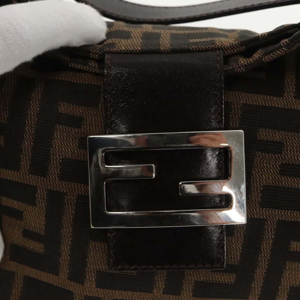 FENDI Zucca Canvas Mamma Baguette Shoulder Bag Black Brown Silver 95783A