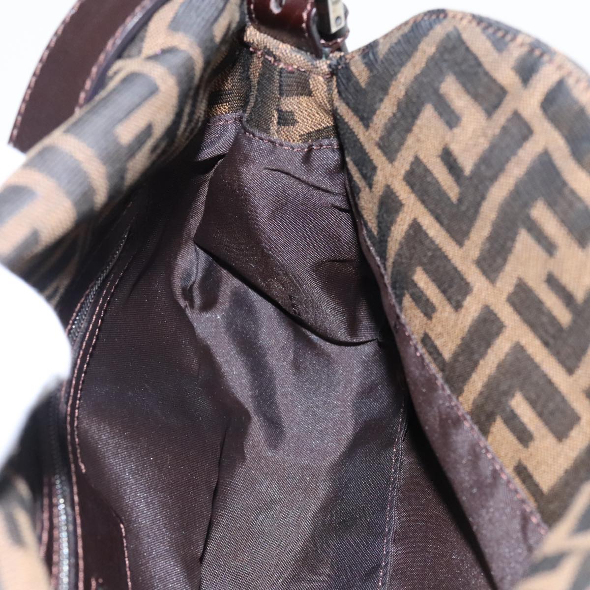 FENDI Zucca Canvas Mamma Baguette Shoulder Bag Black Brown Silver 95783A