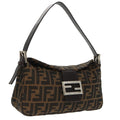 FENDI Zucca Canvas Mamma Baguette Shoulder Bag Black Brown Silver 95783A