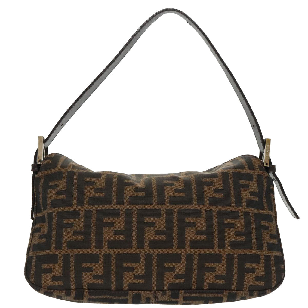 FENDI Zucca Canvas Mamma Baguette Shoulder Bag Black Brown Silver 95783A