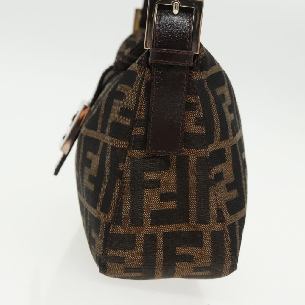 FENDI Zucca Canvas Mamma Baguette Shoulder Bag Black Brown Silver 95783A