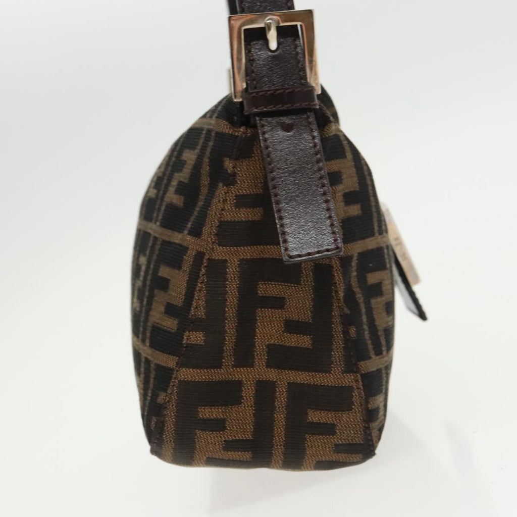 FENDI Zucca Canvas Mamma Baguette Shoulder Bag Black Brown Silver 95783A