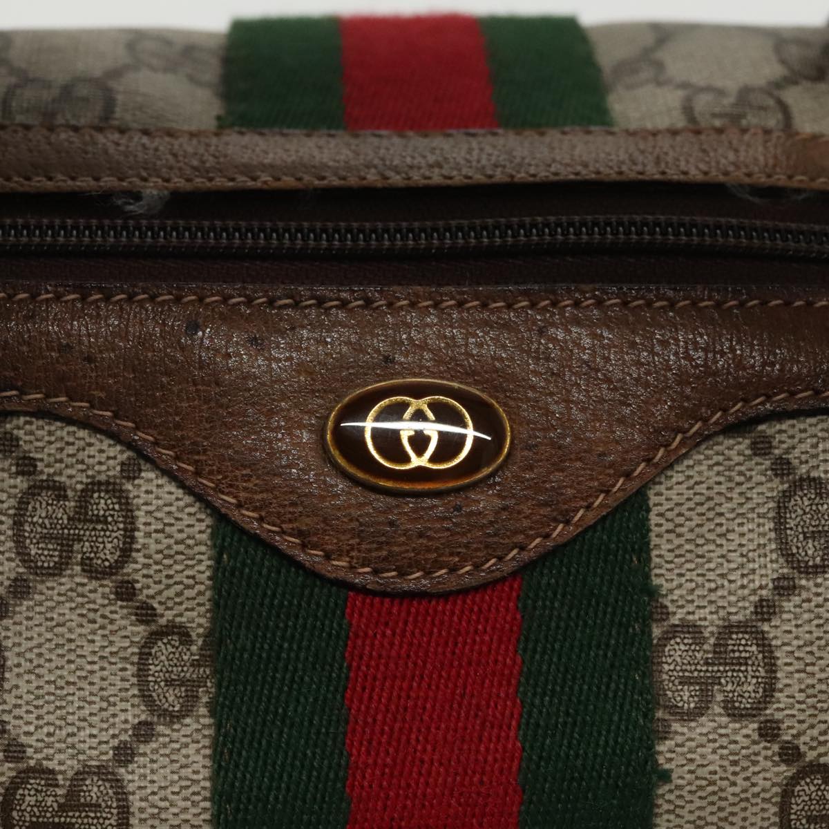 GUCCI GG Supreme Web Sherry Line Boston Bag PVC Beige Red 010 378 95820