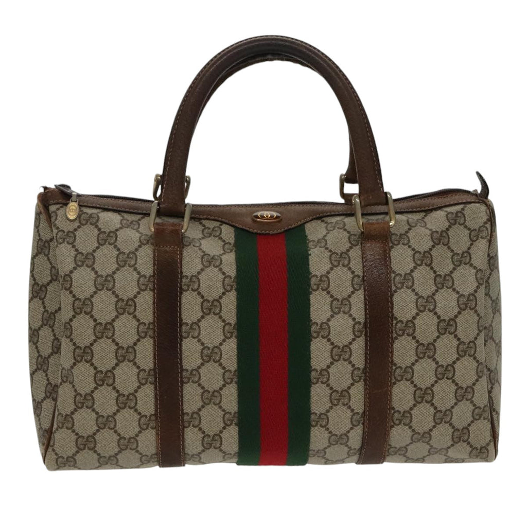 GUCCI GG Supreme Web Sherry Line Boston Bag PVC Beige Red 010 378 95820