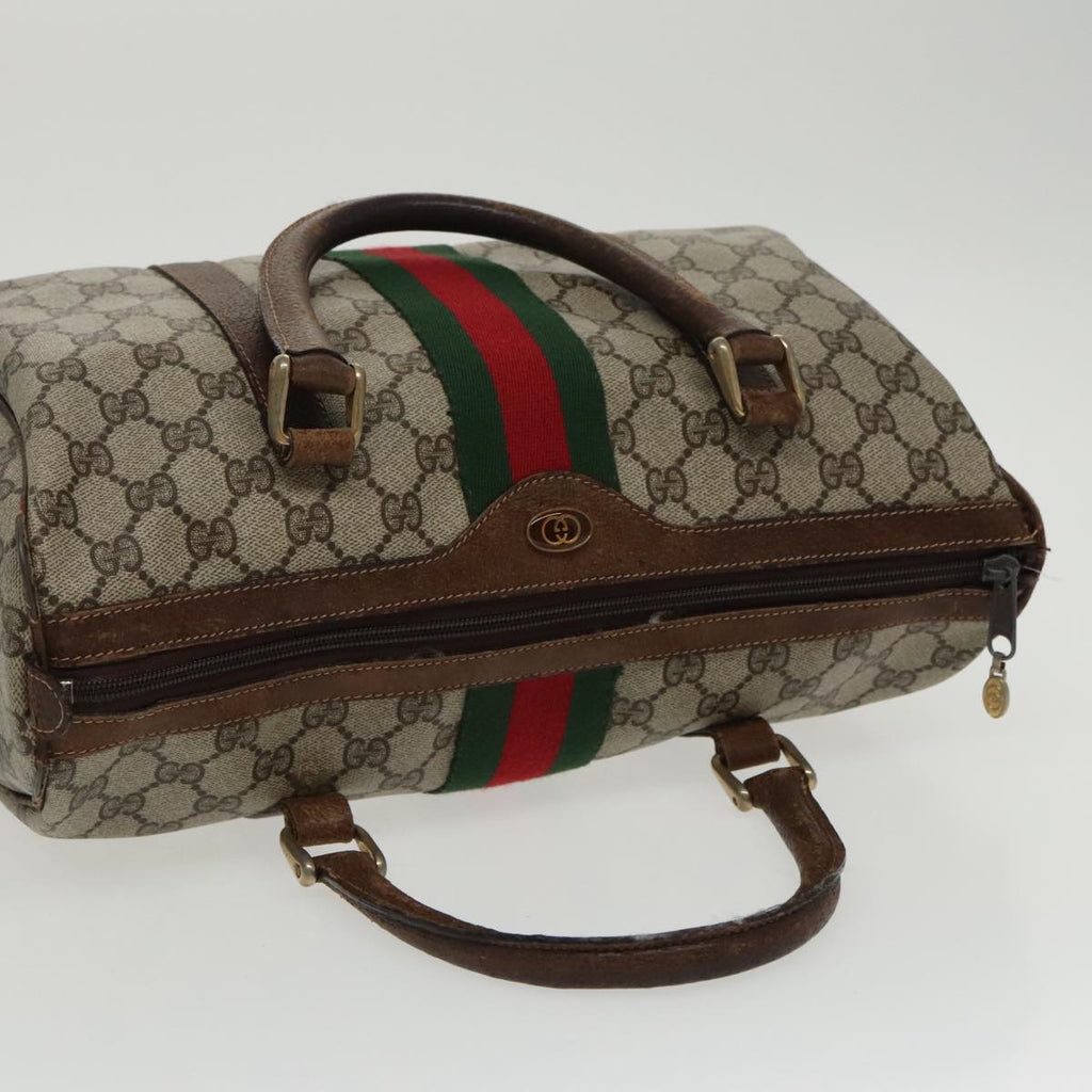 GUCCI GG Supreme Web Sherry Line Boston Bag PVC Beige Red 010 378 95820