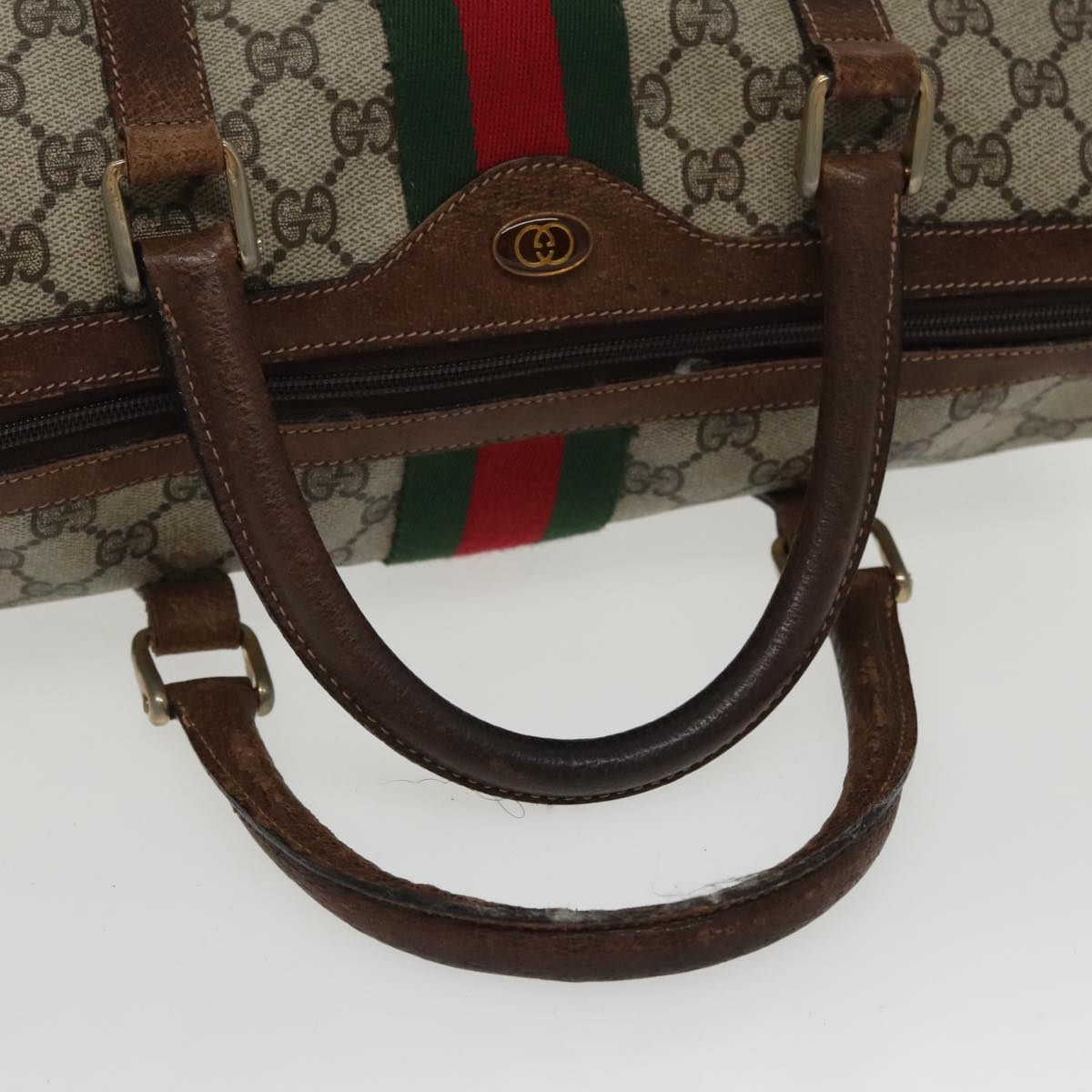 GUCCI GG Supreme Web Sherry Line Boston Bag PVC Beige Red 010 378 95820