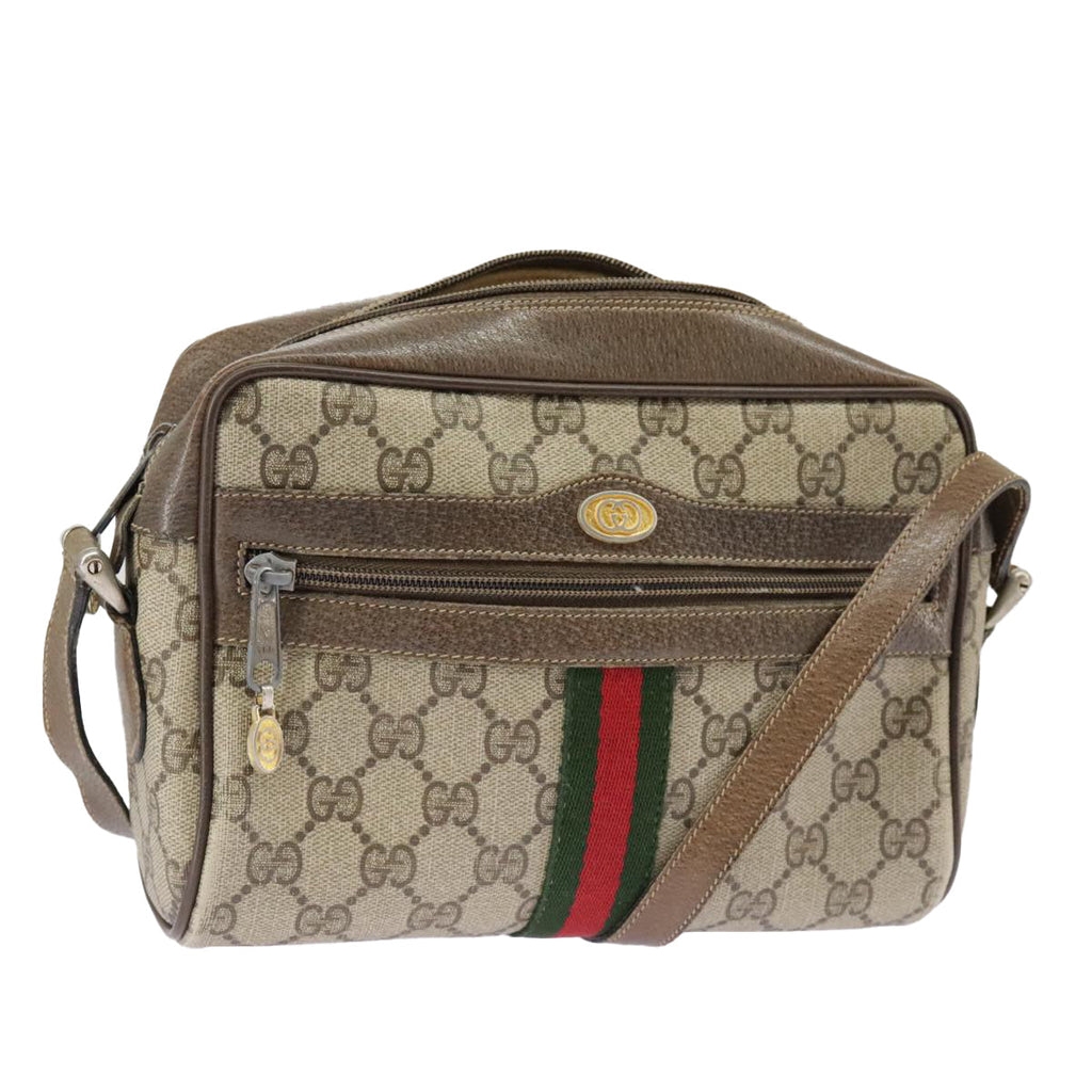GUCCI GG Supreme Web Sherry Line Shoulder Bag PVC Beige 56 02 004 95827