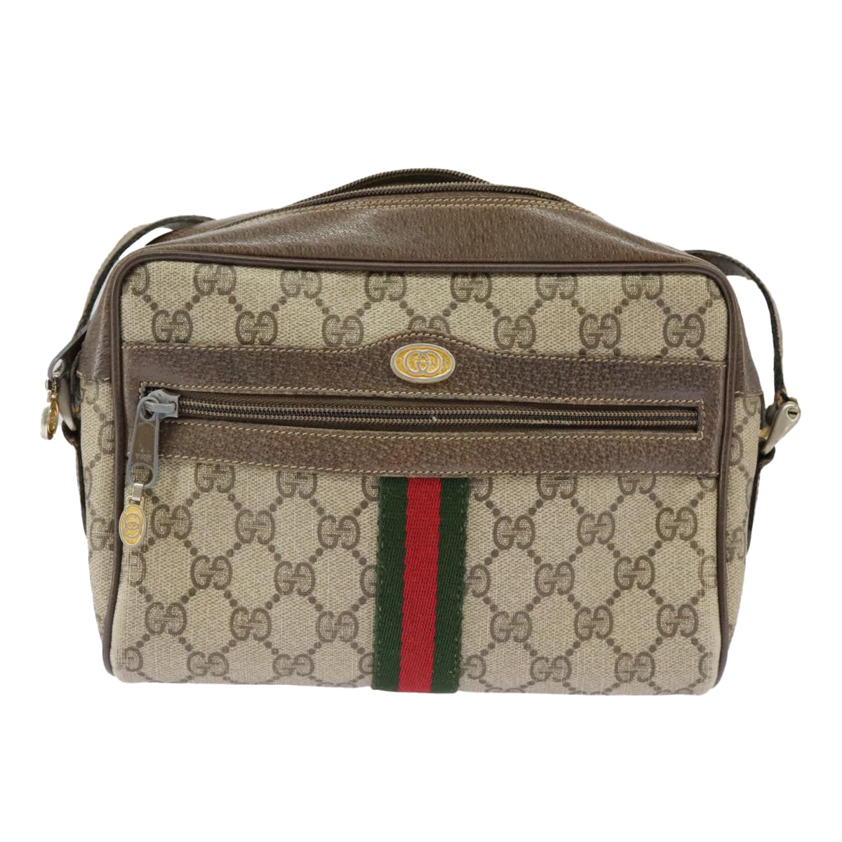 GUCCI GG Supreme Web Sherry Line Shoulder Bag PVC Beige 56 02 004 95827