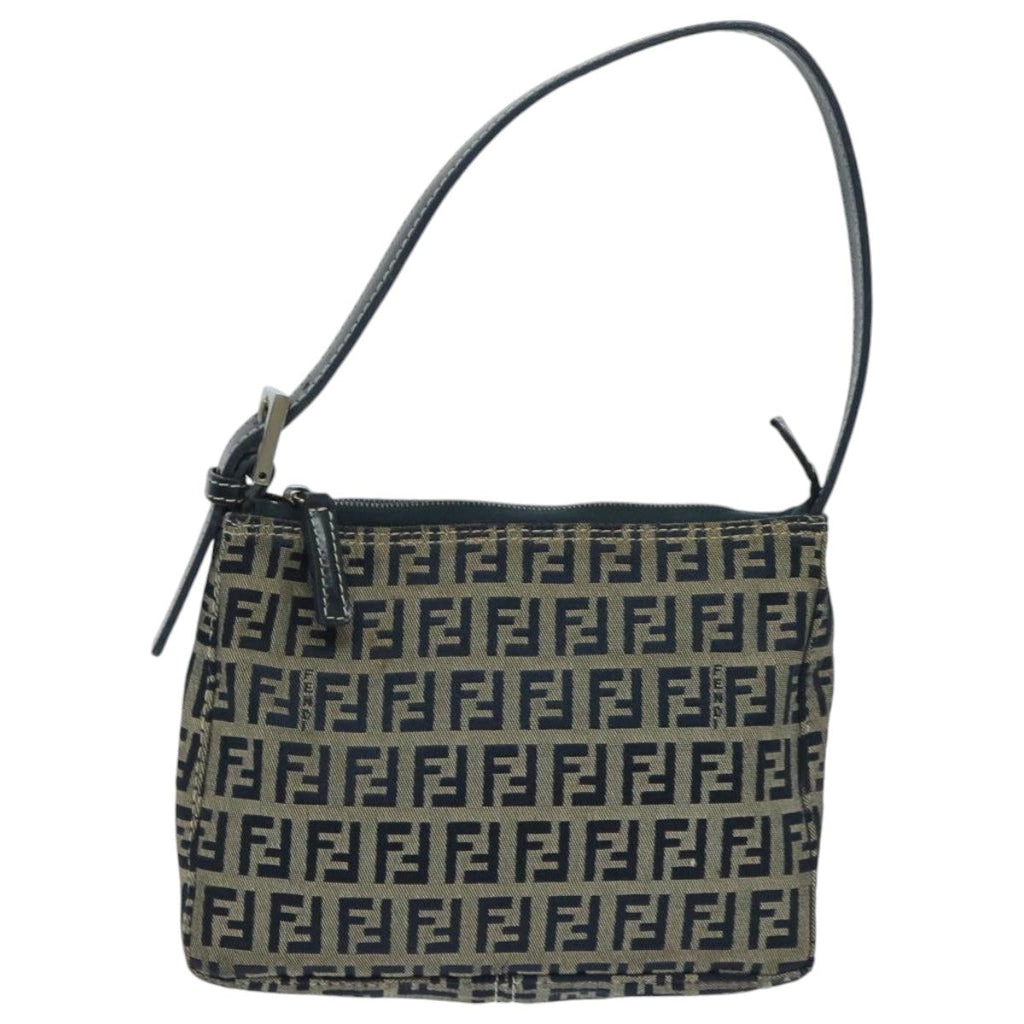 FENDI Zucchino Canvas Accessory Pouch Navy Silver 95850