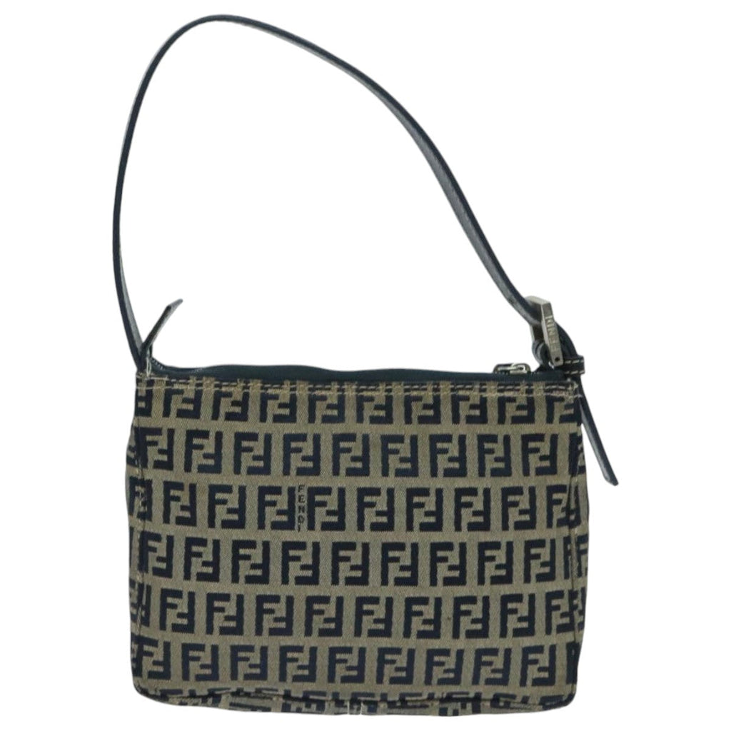 FENDI Zucchino Canvas Accessory Pouch Navy Silver 95850