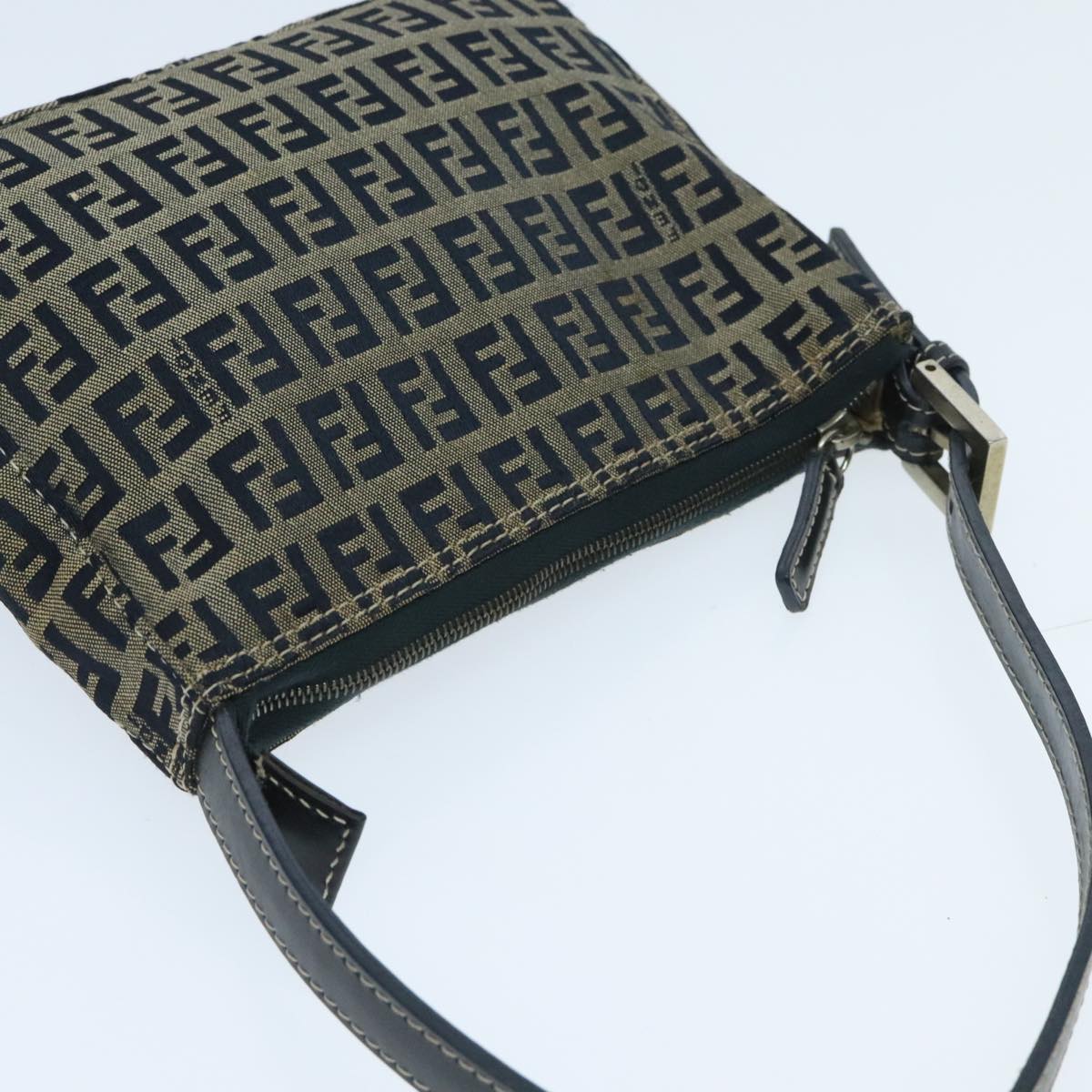 FENDI Zucchino Canvas Accessory Pouch Navy Silver 95850