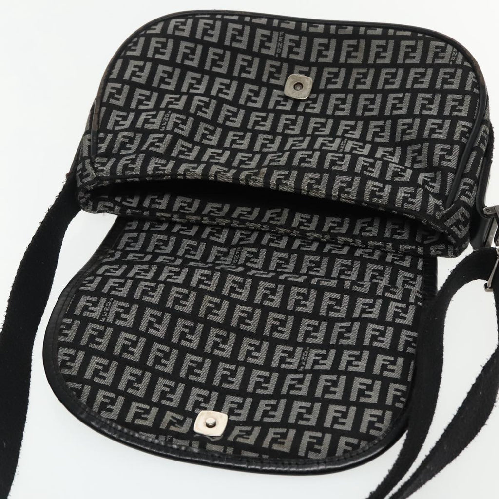 FENDI Zucchino Canvas Shoulder Bag Black 95866
